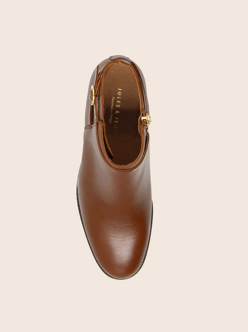 Bottines cavalières plates cuir camel
