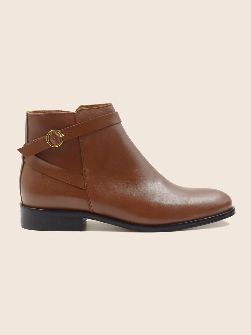 Bottines cavalières plates cuir camel