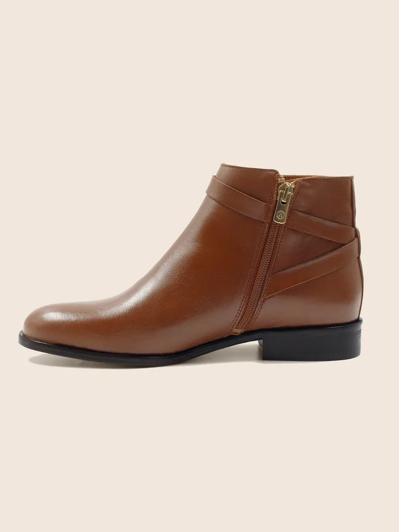Bottines cavalières plates cuir camel