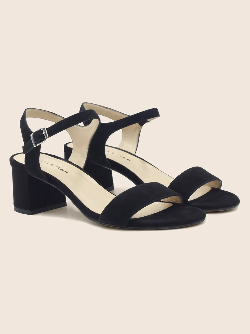 Sandales moyen talon cuir daim noir