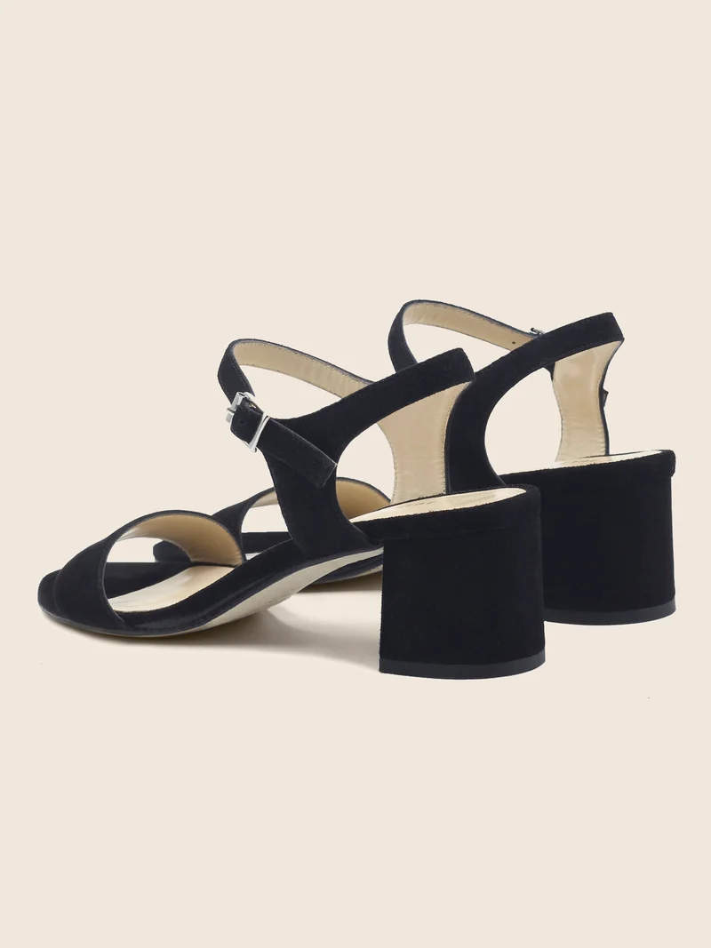 Sandales moyen talon cuir daim noir