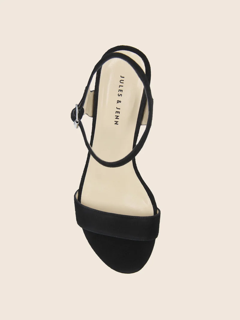 Sandales moyen talon cuir daim noir
