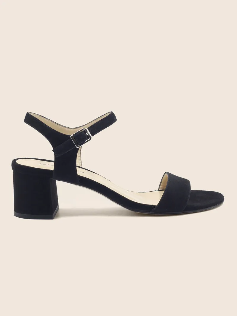 Sandales moyen talon cuir daim noir
