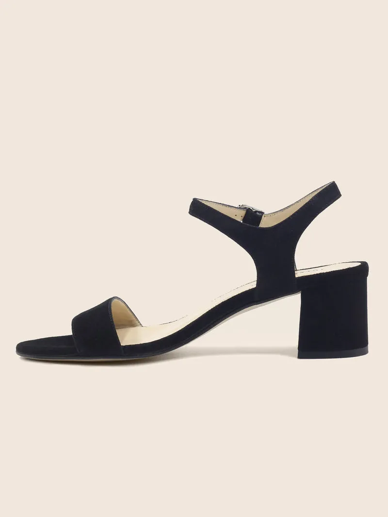 Sandales moyen talon cuir daim noir