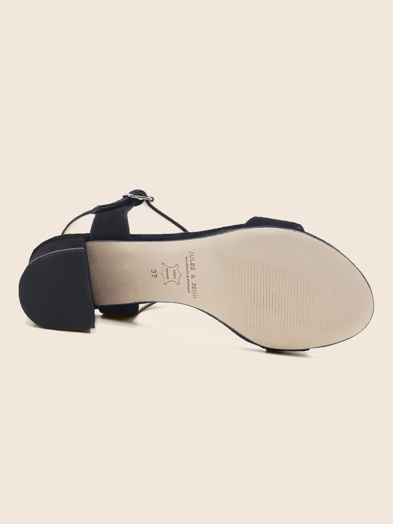 Sandales moyen talon cuir daim noir