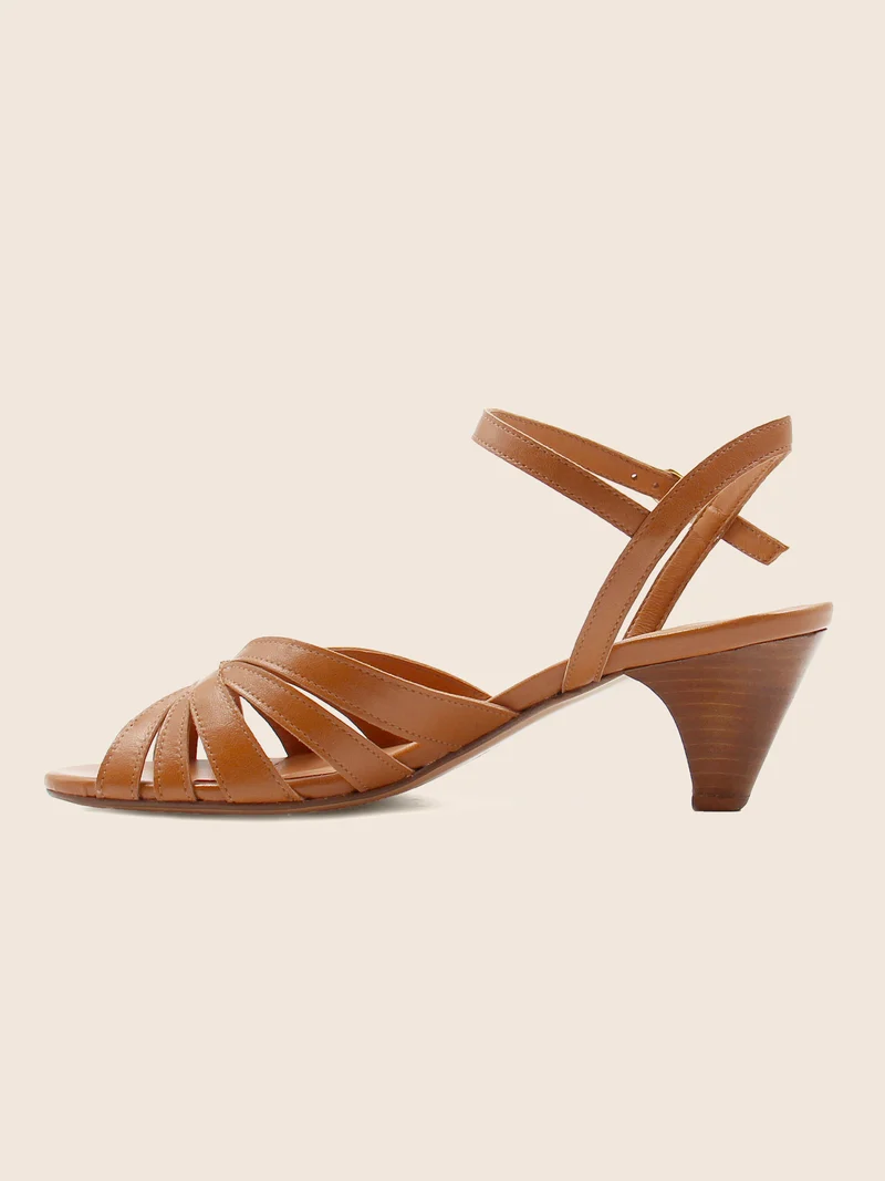 Sandales moyen talon brides camel