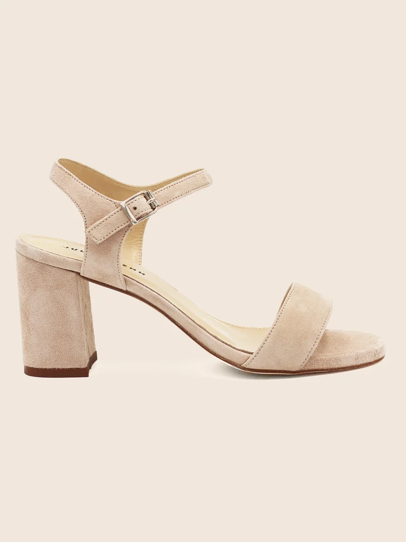 Sandales à talon cuir daim beige