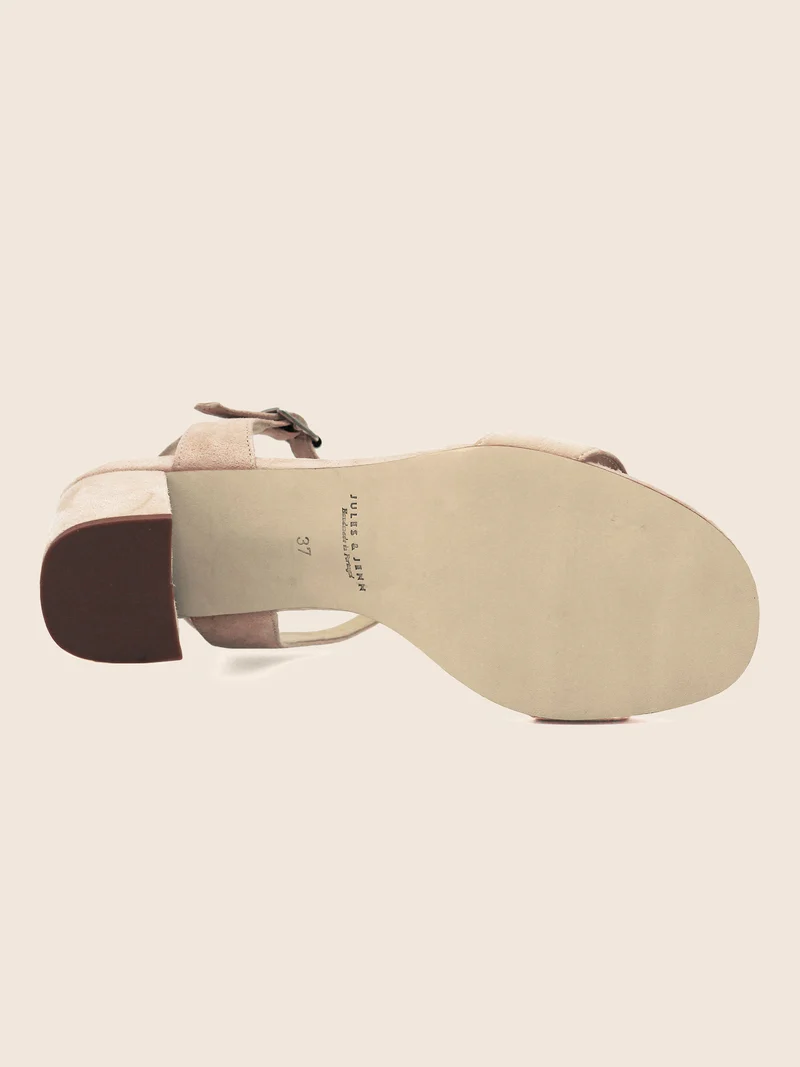 Sandales à talon cuir daim beige