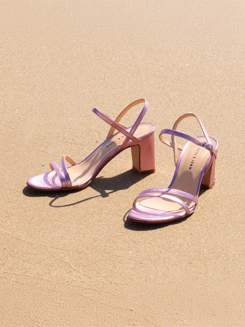 Sandales talon épurées cuir rose