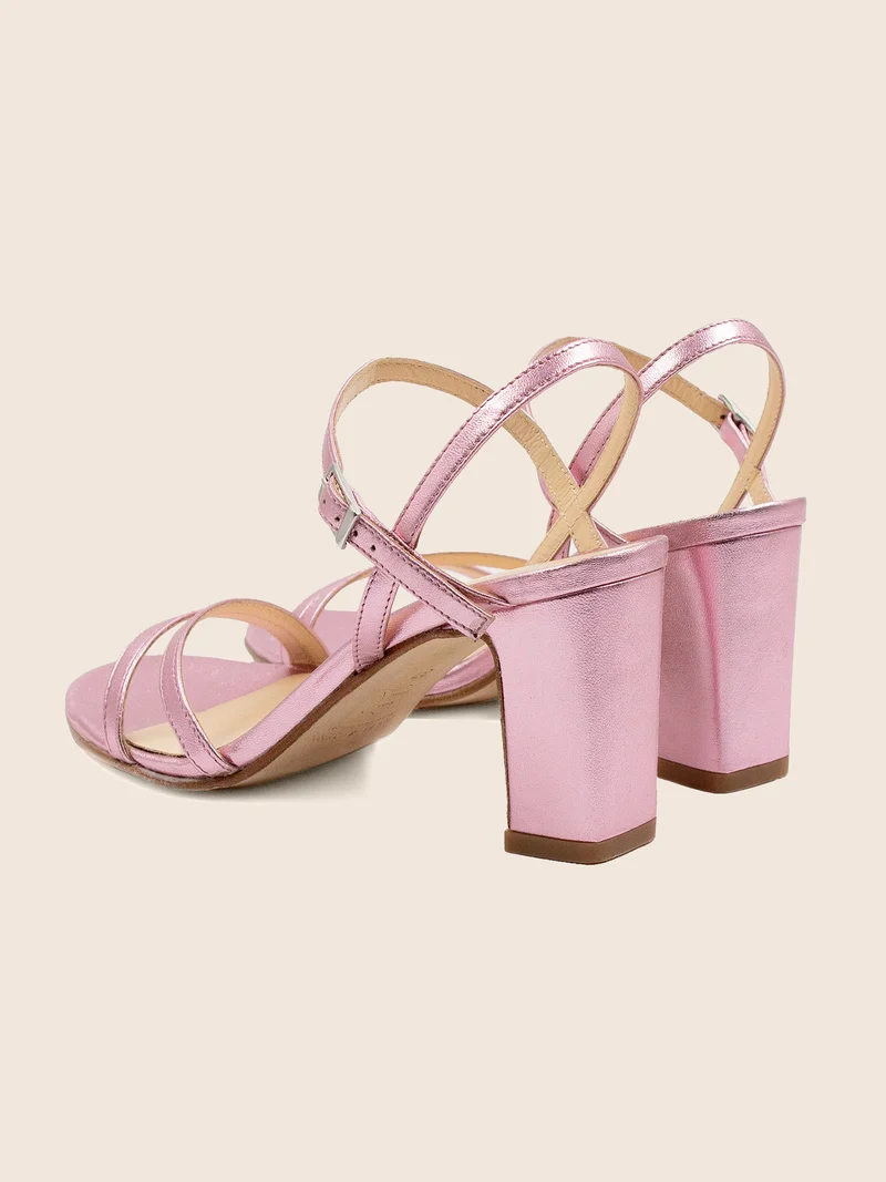 Sandales talon épurées cuir rose