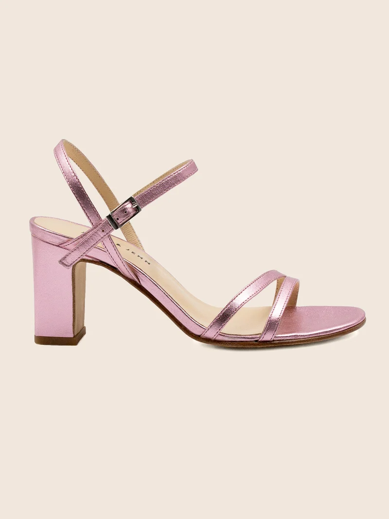 Sandales talon épurées cuir rose