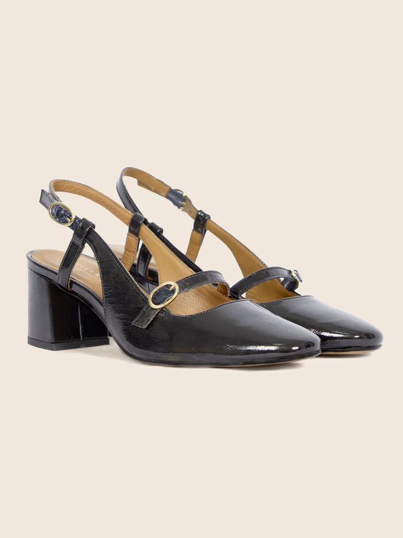 Escarpins slingback cuir vernis noir
