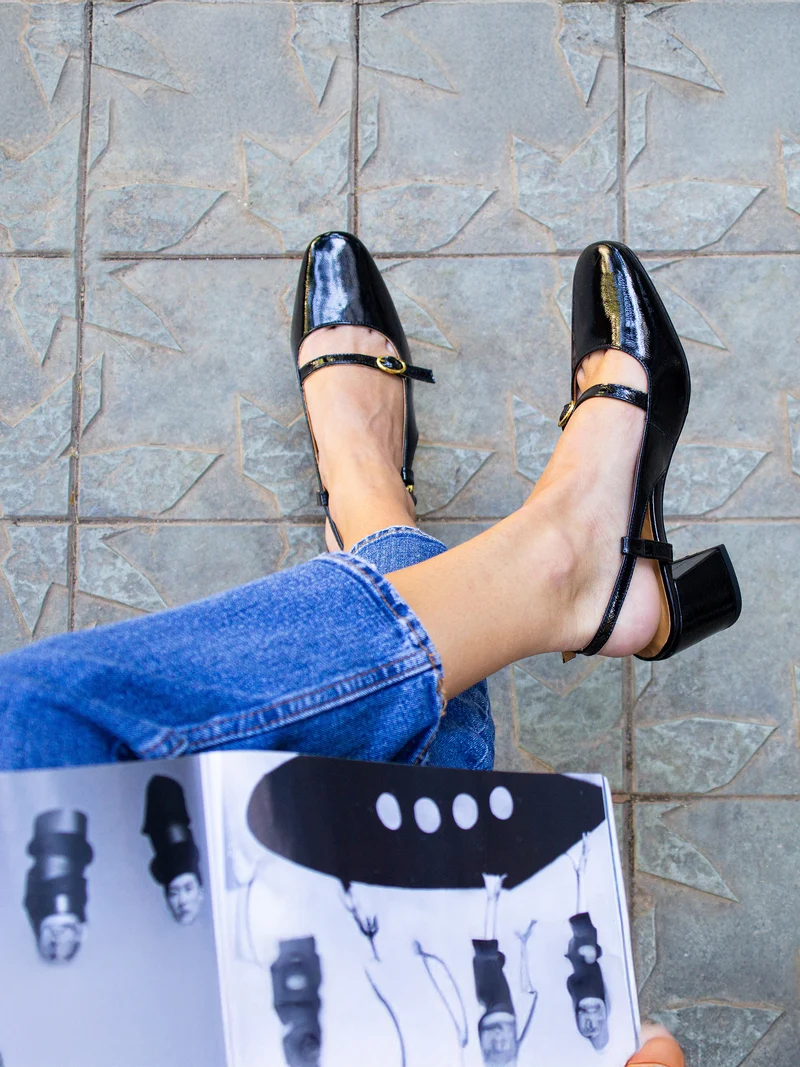 Escarpins slingback cuir vernis noir