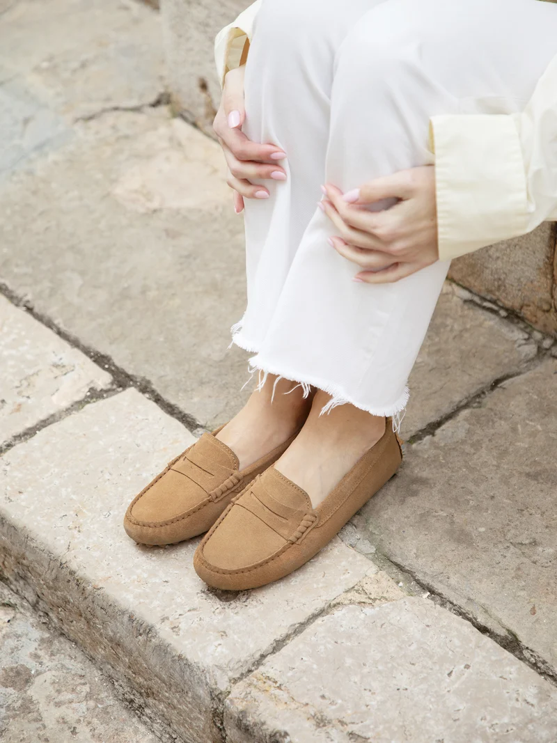 Mocassins cuir daim marron clair