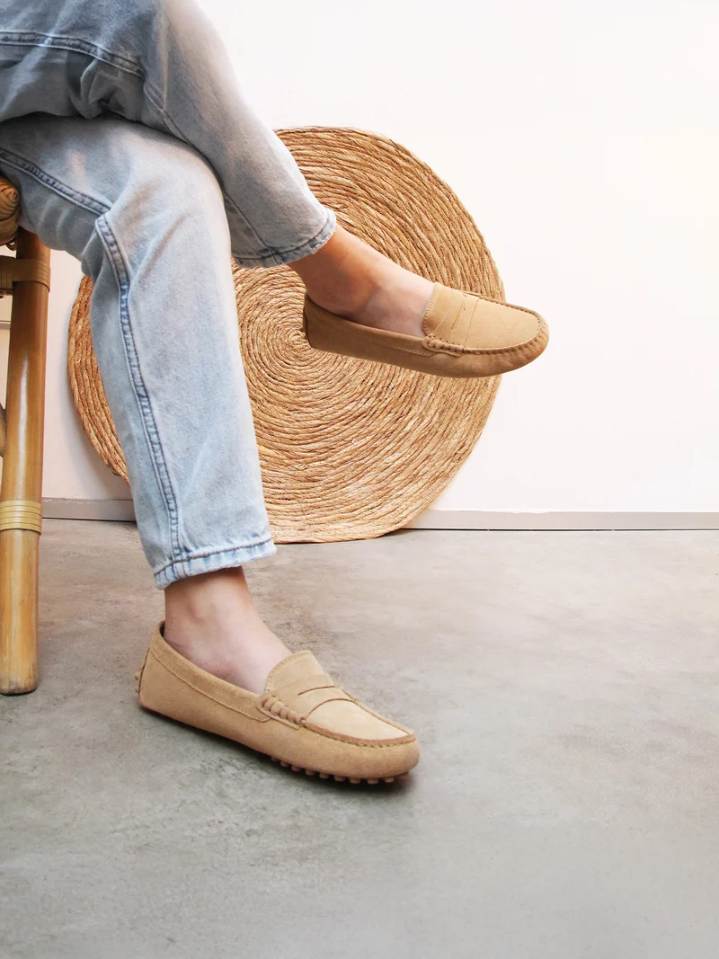 Mocassins cuir daim marron clair