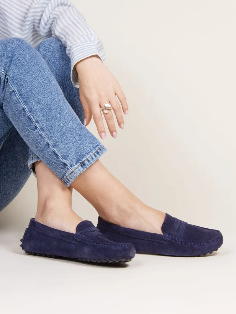 Mocassins cuir daim bleu