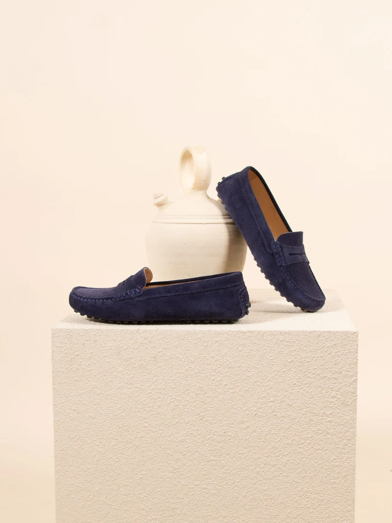 Mocassins cuir daim bleu