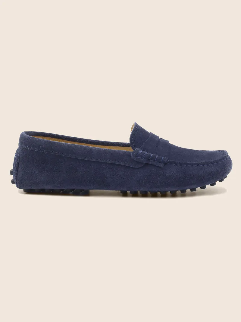 Mocassins cuir daim bleu