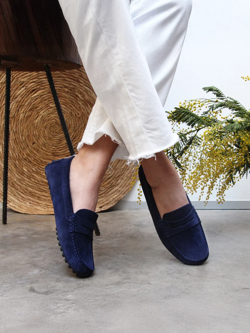 Mocassins cuir daim bleu