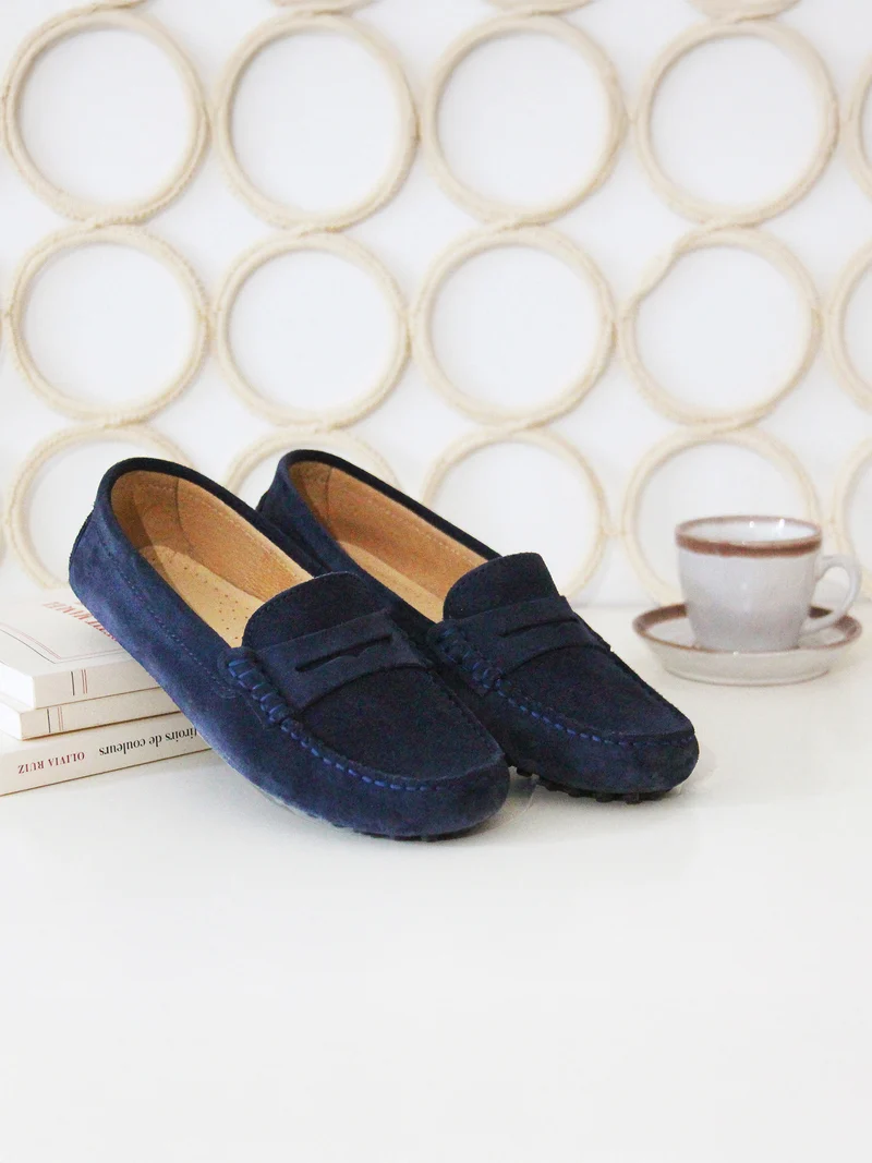 Mocassins cuir daim bleu