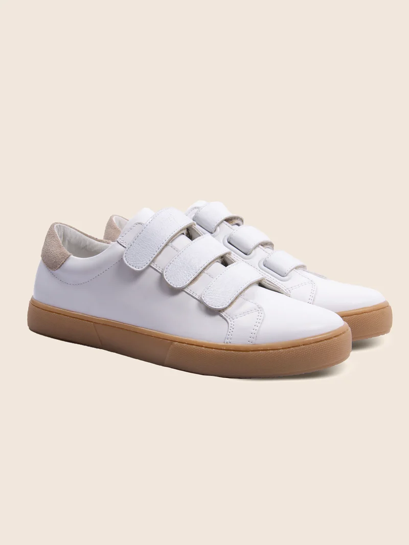 Baskets scratch cuir blanc taupe