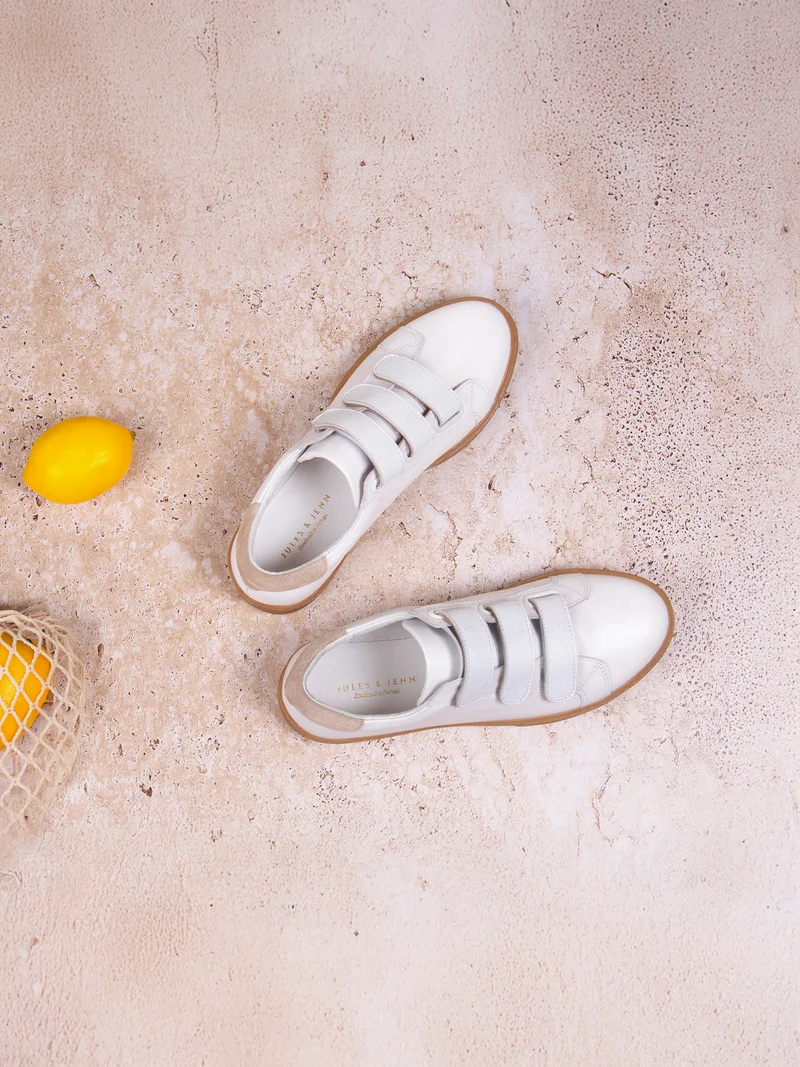 Baskets scratch cuir blanc taupe