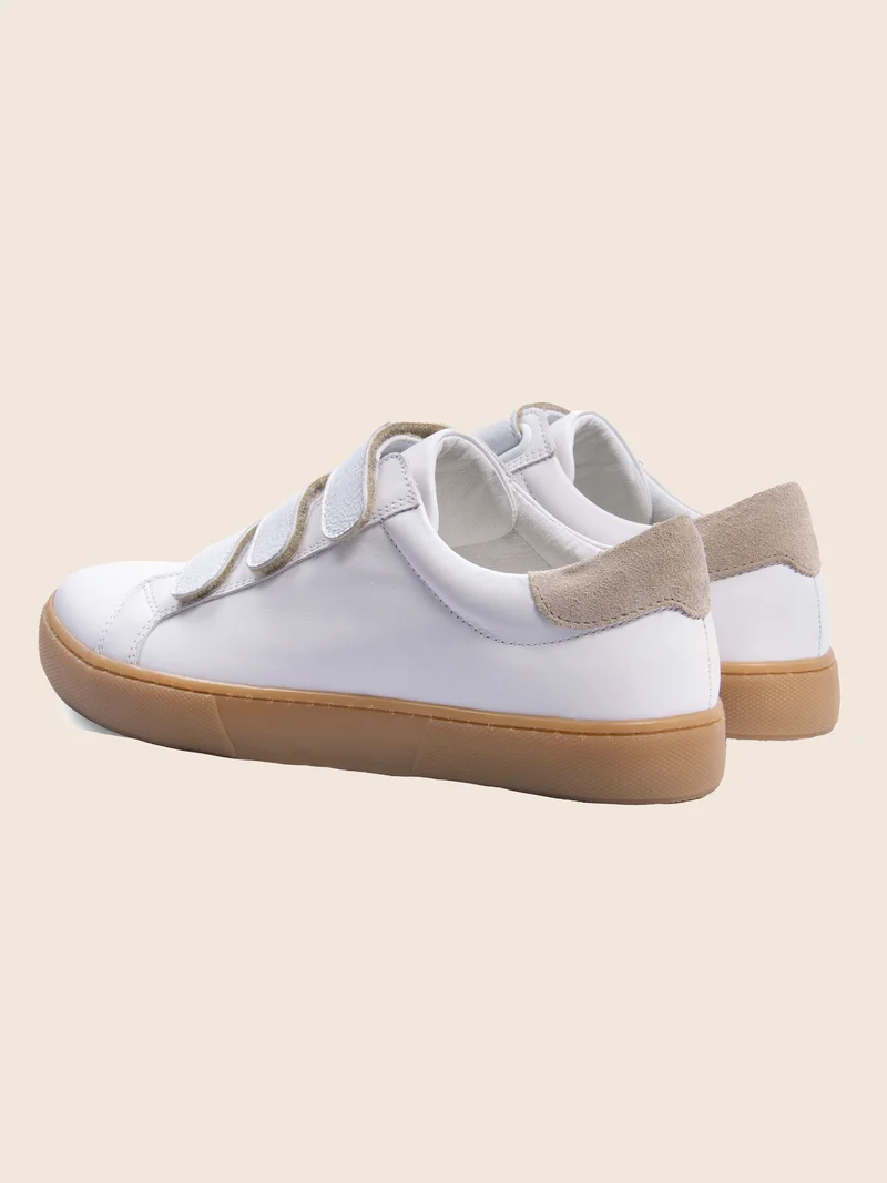 Baskets scratch cuir blanc taupe