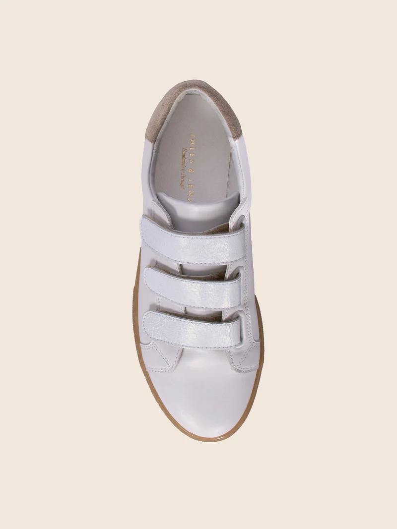 Baskets scratch cuir blanc taupe