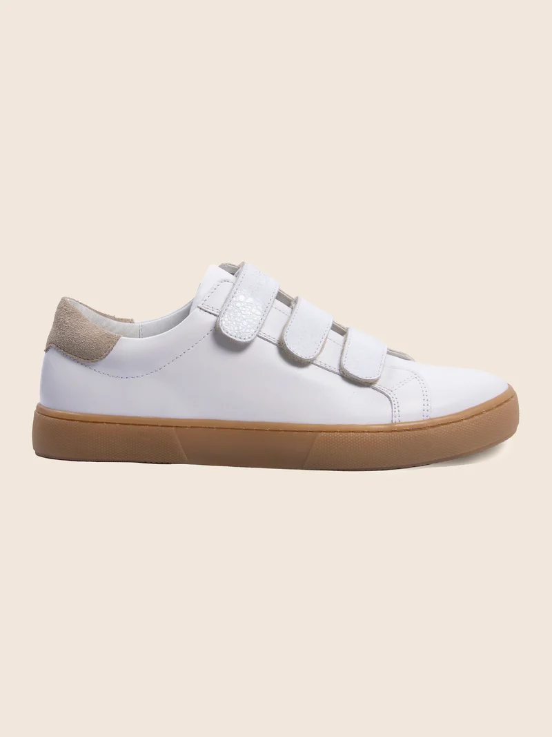 Baskets scratch cuir blanc taupe