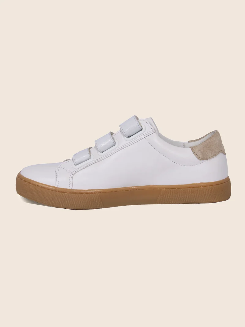 Baskets scratch cuir blanc taupe