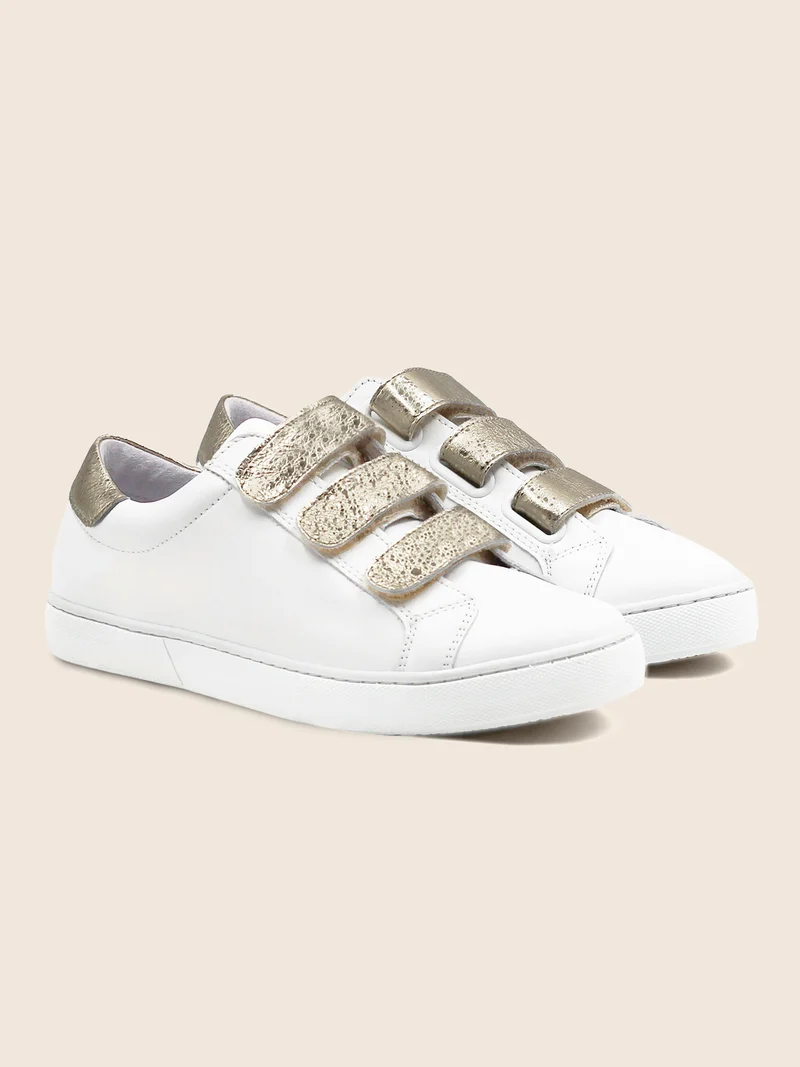 Baskets scratch cuir blanc doré