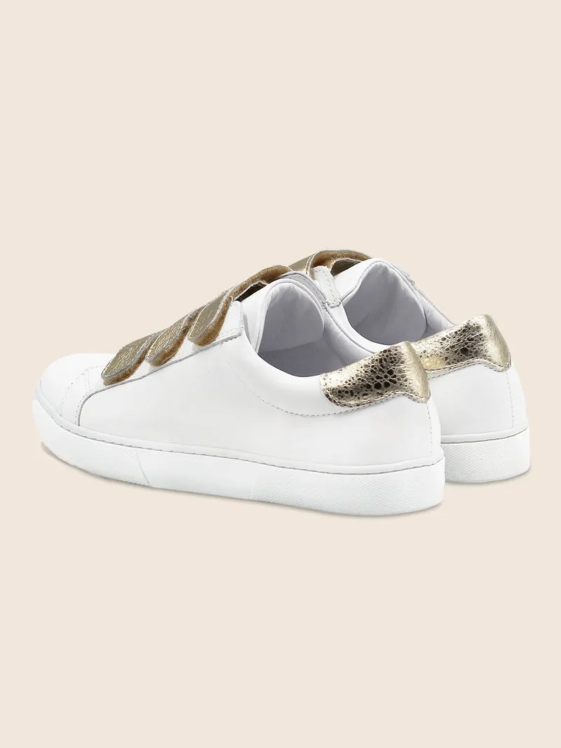 Baskets scratch cuir blanc doré