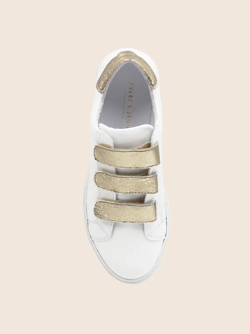 Baskets scratch cuir blanc doré