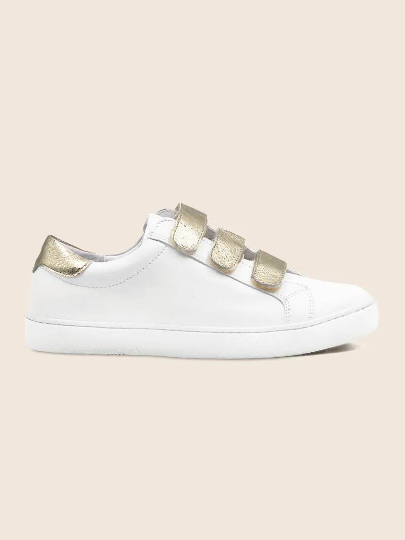 Baskets scratch cuir blanc doré