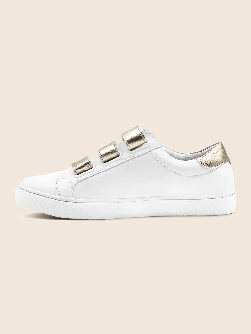 Baskets scratch cuir blanc doré