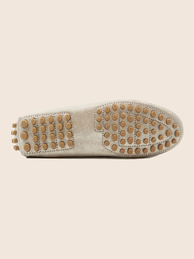 Mocassins cuir daim métallisé doré