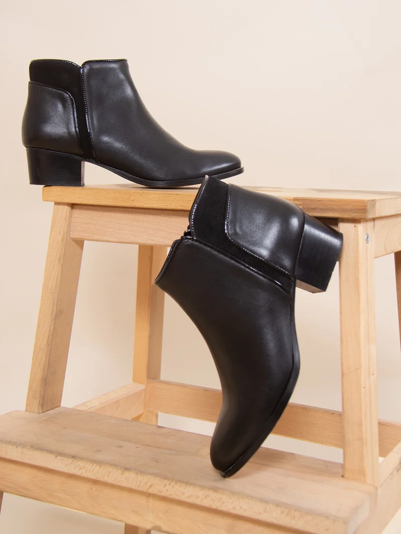 Bottines moyen talon cuir noir