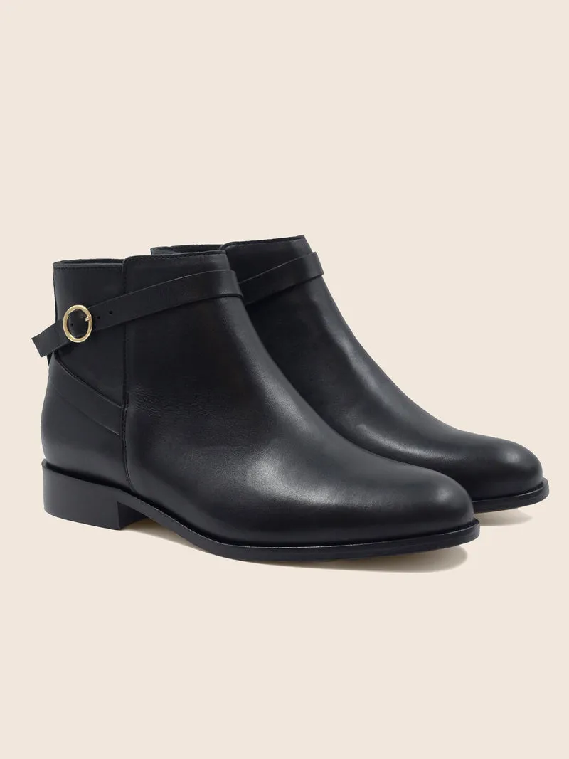 Bottines cavalières plates cuir noir