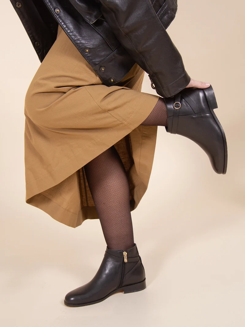 Bottines cavalières plates cuir noir