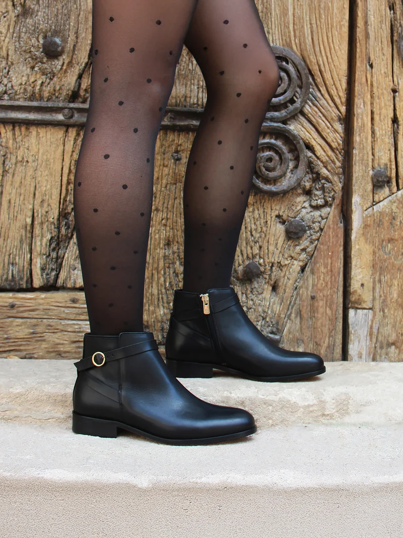 Bottines cavalières plates cuir noir