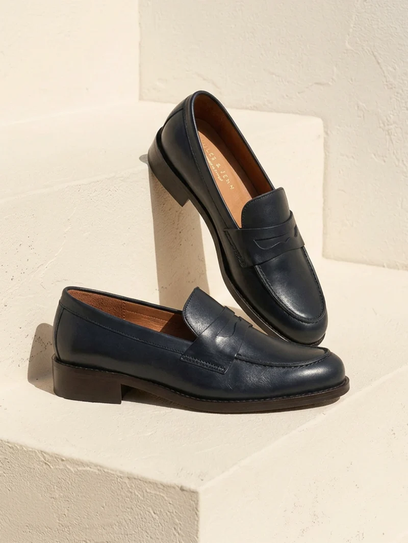 Mocassins cuir bleu