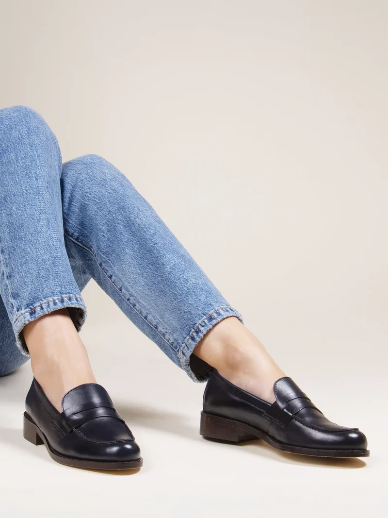 Mocassins cuir bleu