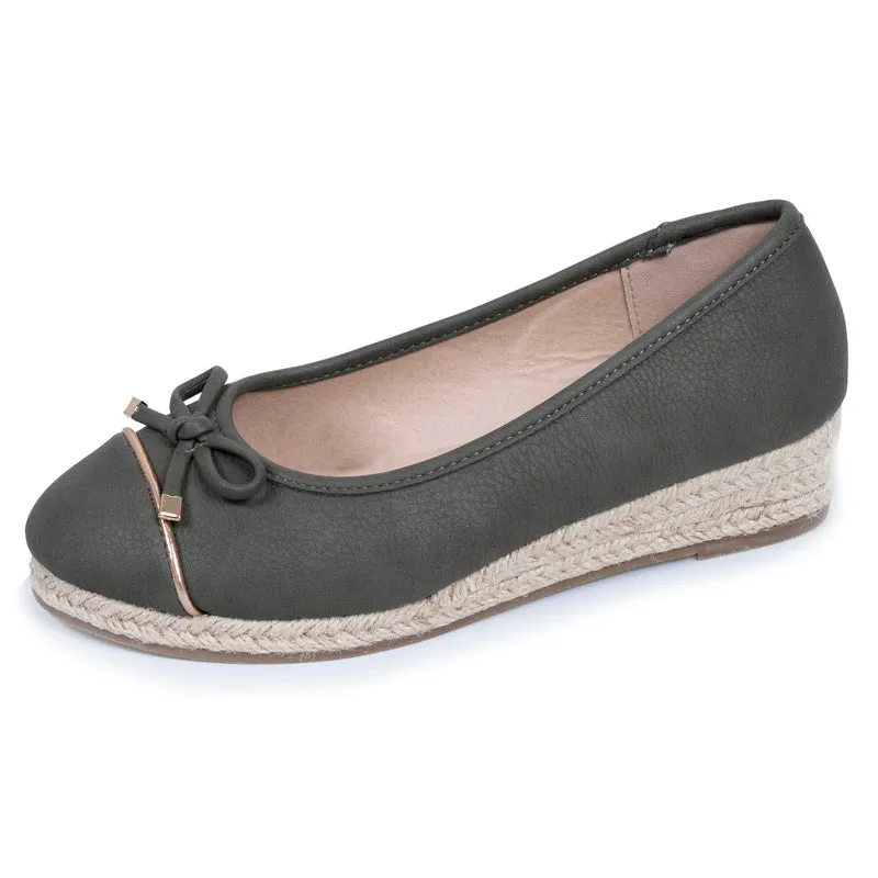 Ballerines Femme corde talon compensé Kaki