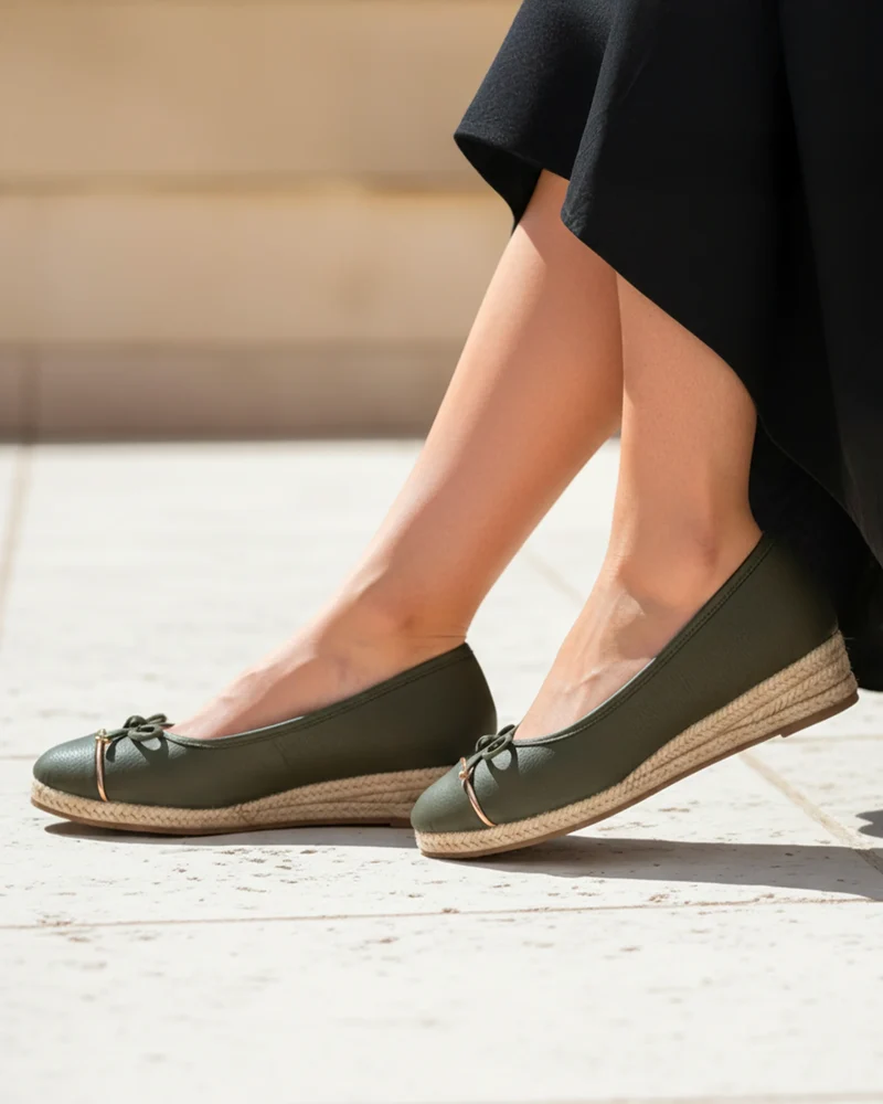 Ballerines Femme corde talon compensé Kaki