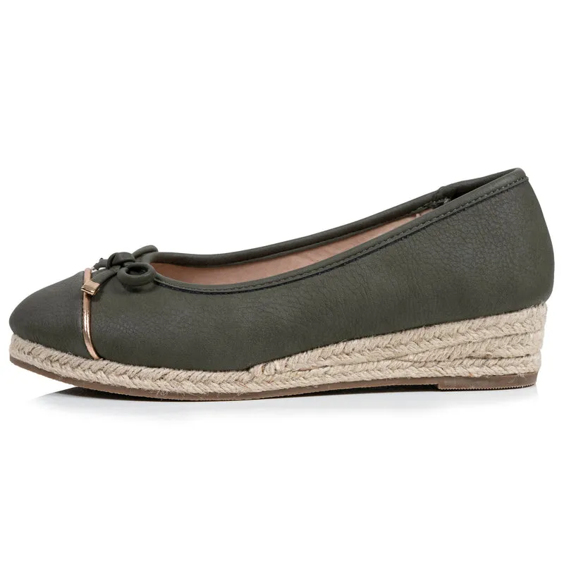 Ballerines Femme corde talon compensé Kaki