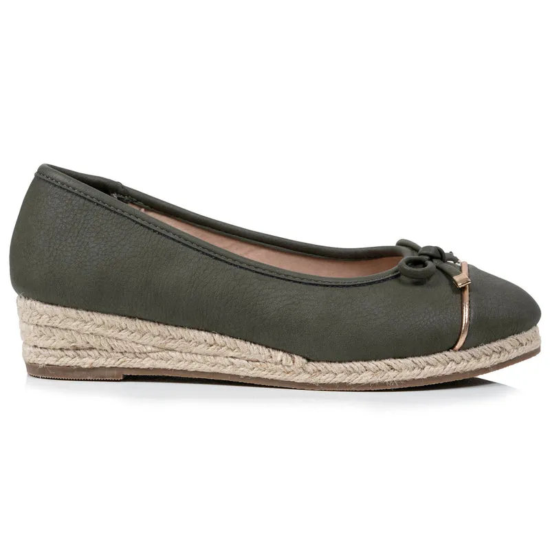 Ballerines Femme corde talon compensé Kaki