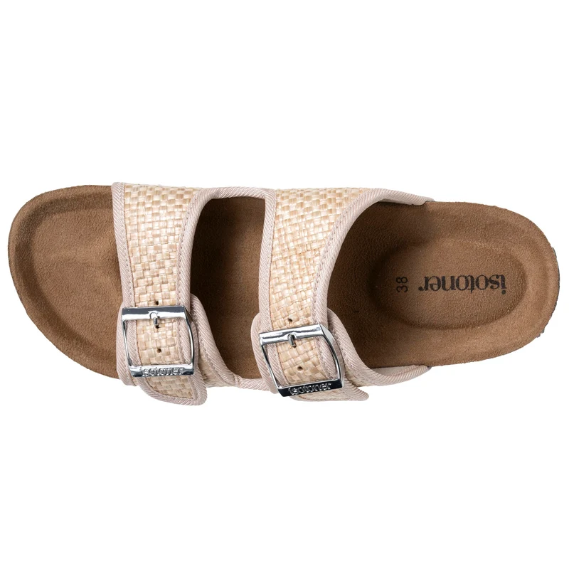 Mules sandales Femme double bride Rafia Beige