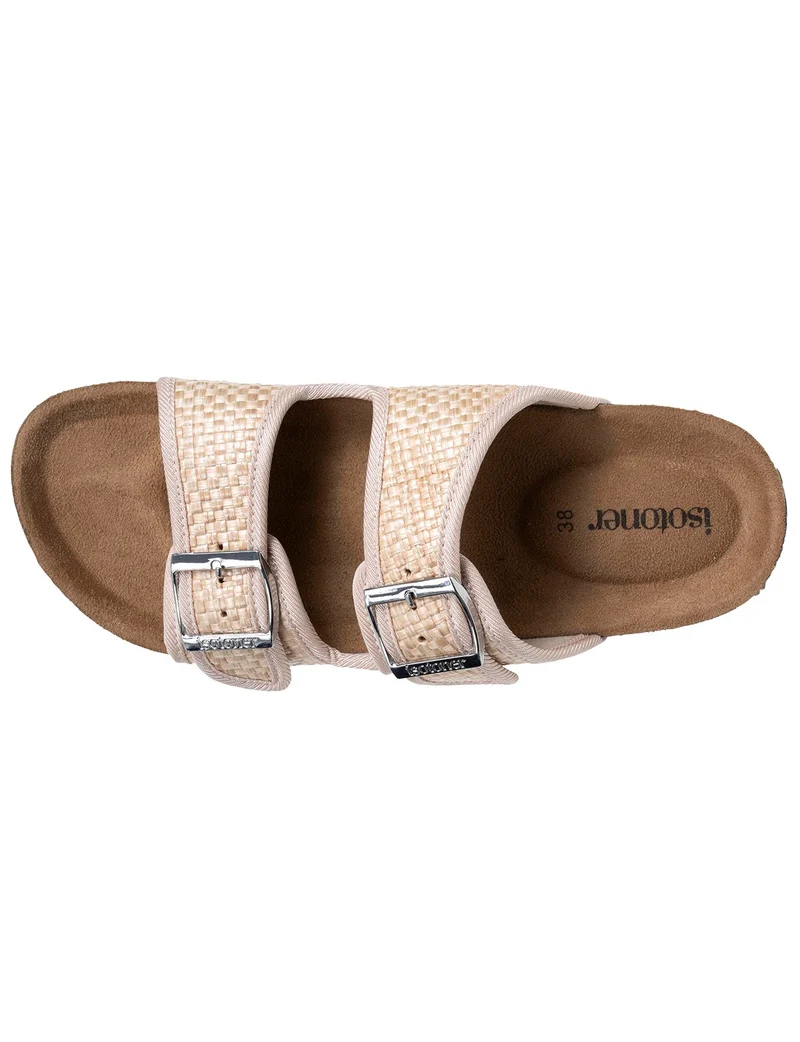 Mules sandales Femme double bride Rafia Beige