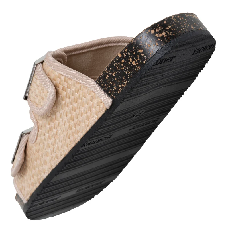 Mules sandales Femme double bride Rafia Beige