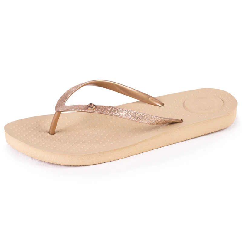 Tongs Femme tige paillettes Beige